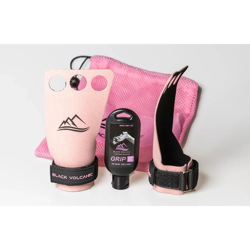 Black Volcanic Women's Carbon 3-Hole CrossFit Grips Small + Chalk & Mesh Bag NEW